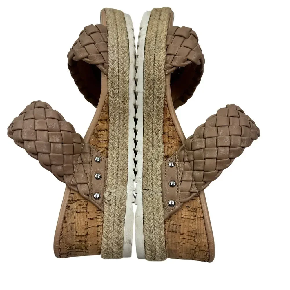 Steve Madden Zilda Braided Cork Wedge Slip On Platform Sandals Women's Size 9