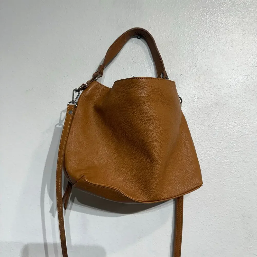 Giulia Massari Cognac Leather Hobo Shoulder Bag NWT Slouchy Purse