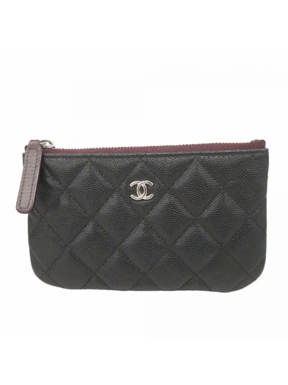 Chanel Pouch Quilted Caviar Leather Black Silver
