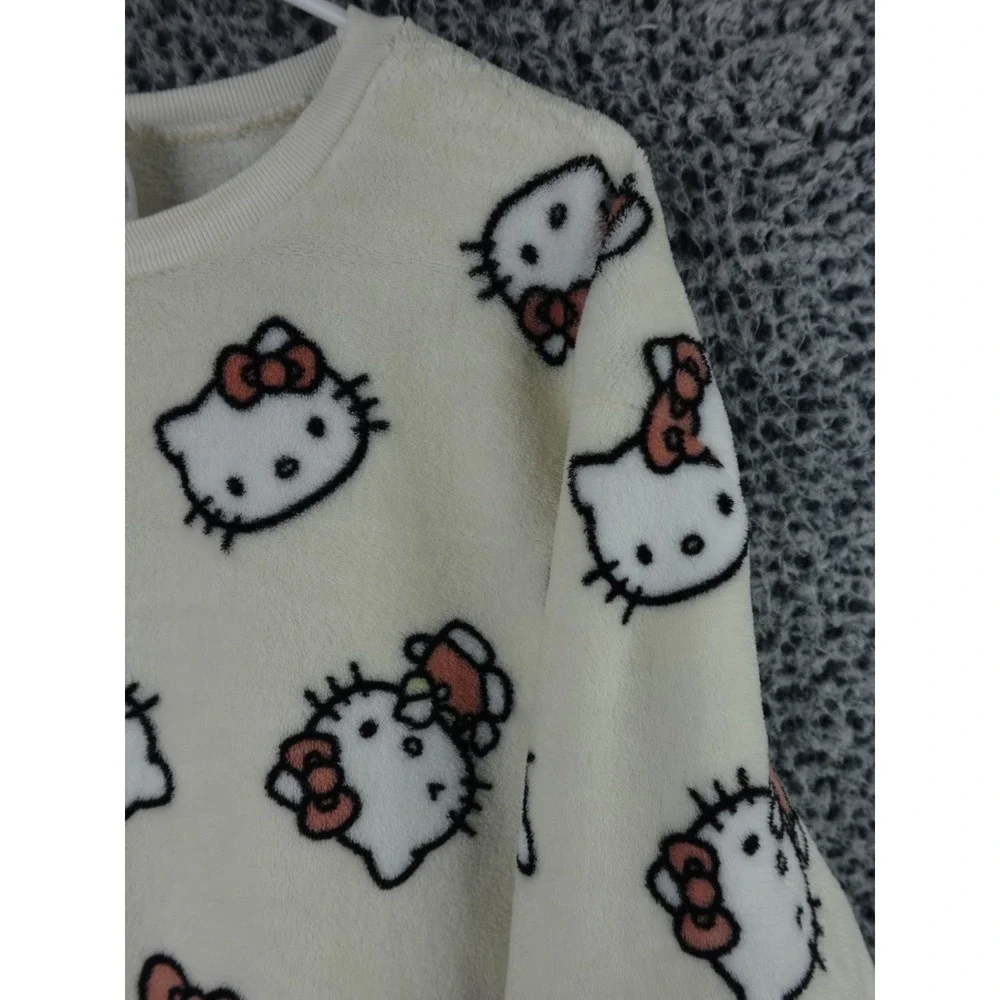 Hello Kitty Women's Sanrio Hybrid AOP All Over Print Fleece‎ Crewneck Sweater L
