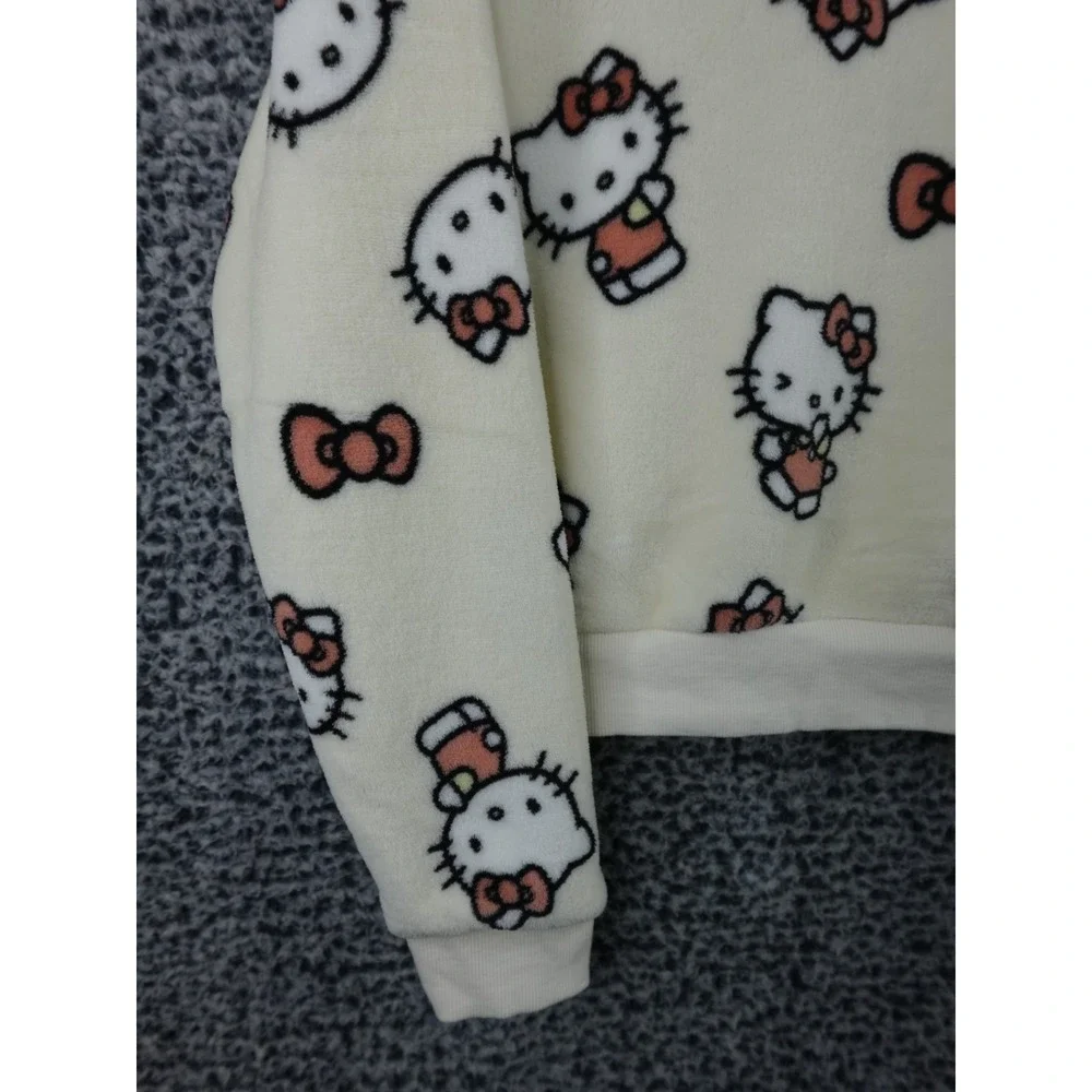 Hello Kitty Women's Sanrio Hybrid AOP All Over Print Fleece‎ Crewneck Sweater L