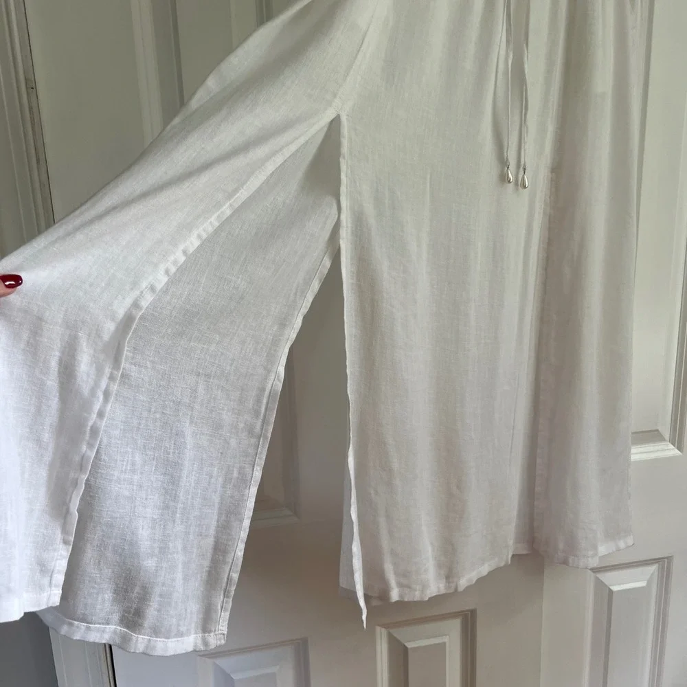 Joie White Linen Blend High Slit Resort Euro Summer Swim Cover Midi Skirt Size L