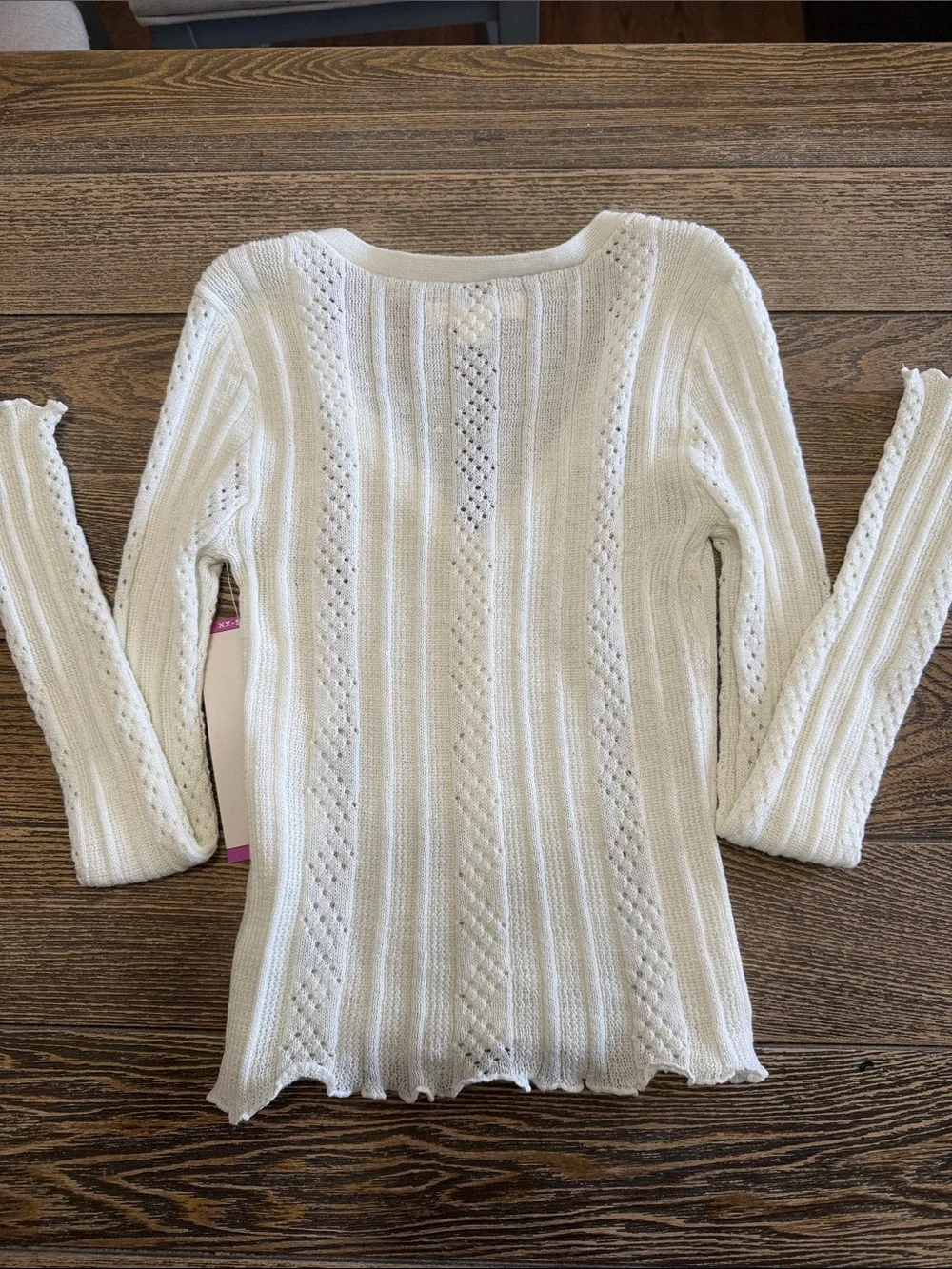 Aéropostale Cream Openwork Knit V‑Neck Cardigan‎ Cottagecore XX-Small Cropped