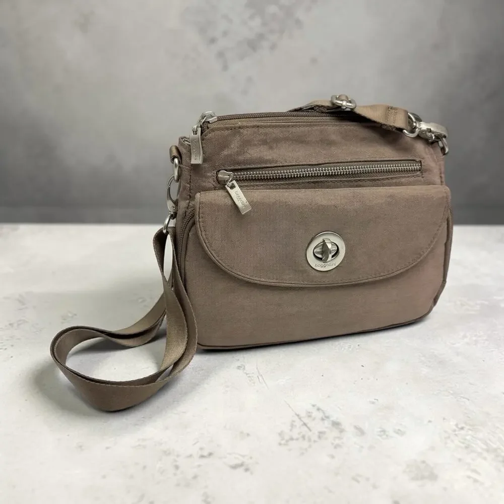 Baggallini Soleil Crossbody Bag Purse Brown Gray Multi Pocket Adjustable Strap
