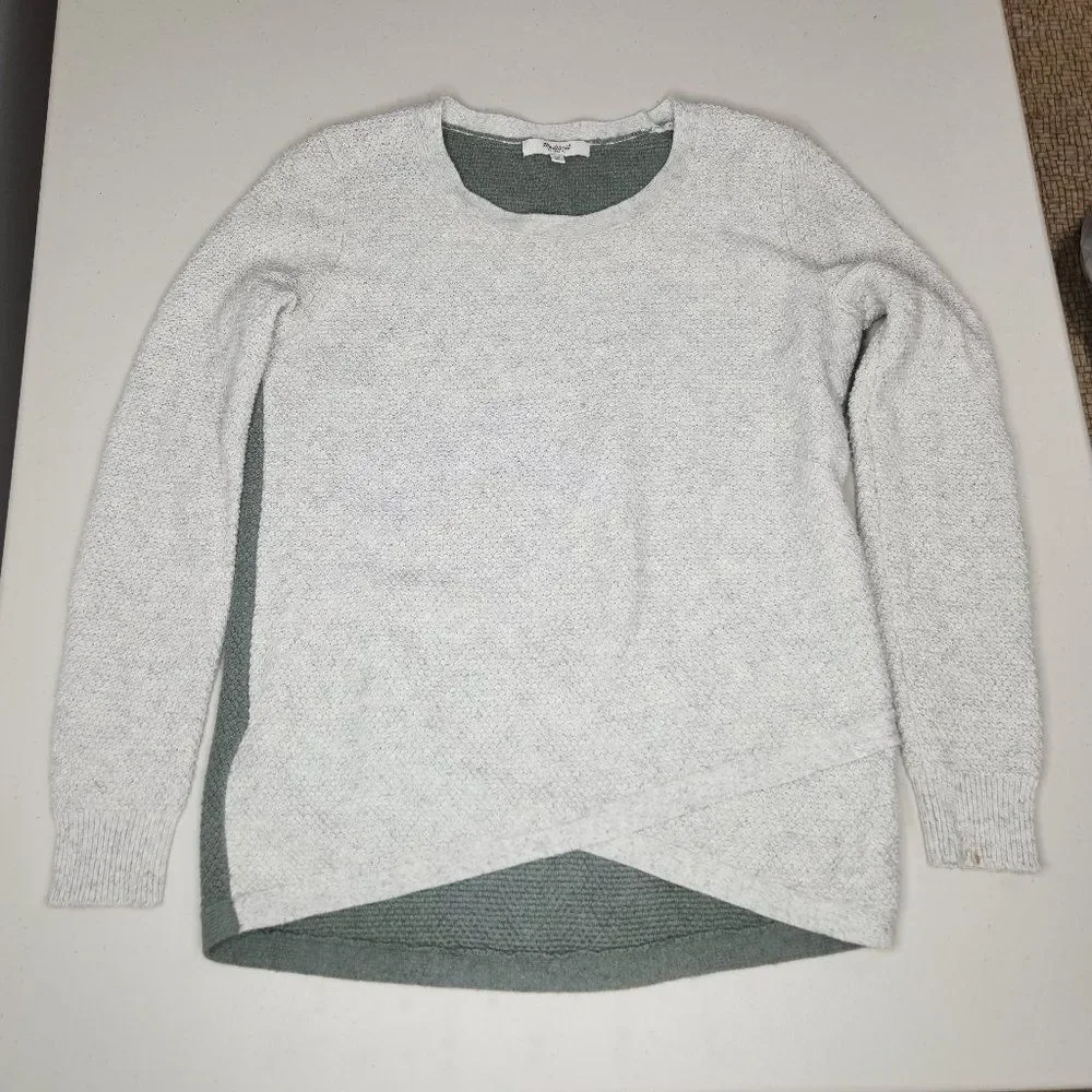 Madewell White and Green Feature Pullover Sweater in Colorblock Size XS