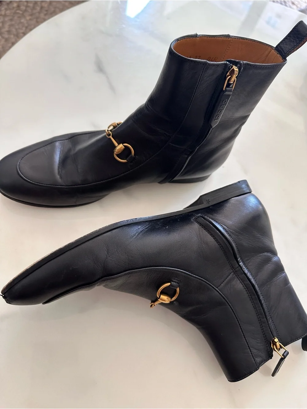 Gucci New Jordaan Black Leather Horsebit Short Chelsea Ankle Bootie Boot 37