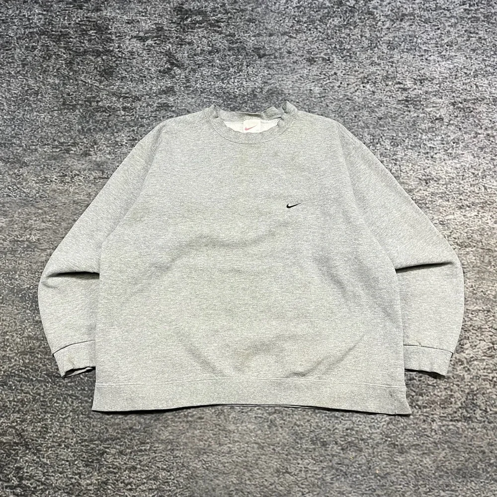 Vintage‎ 90s Nike Sweatshirt Mens XL Gray Mini Swoosh Embroidered Crewneck