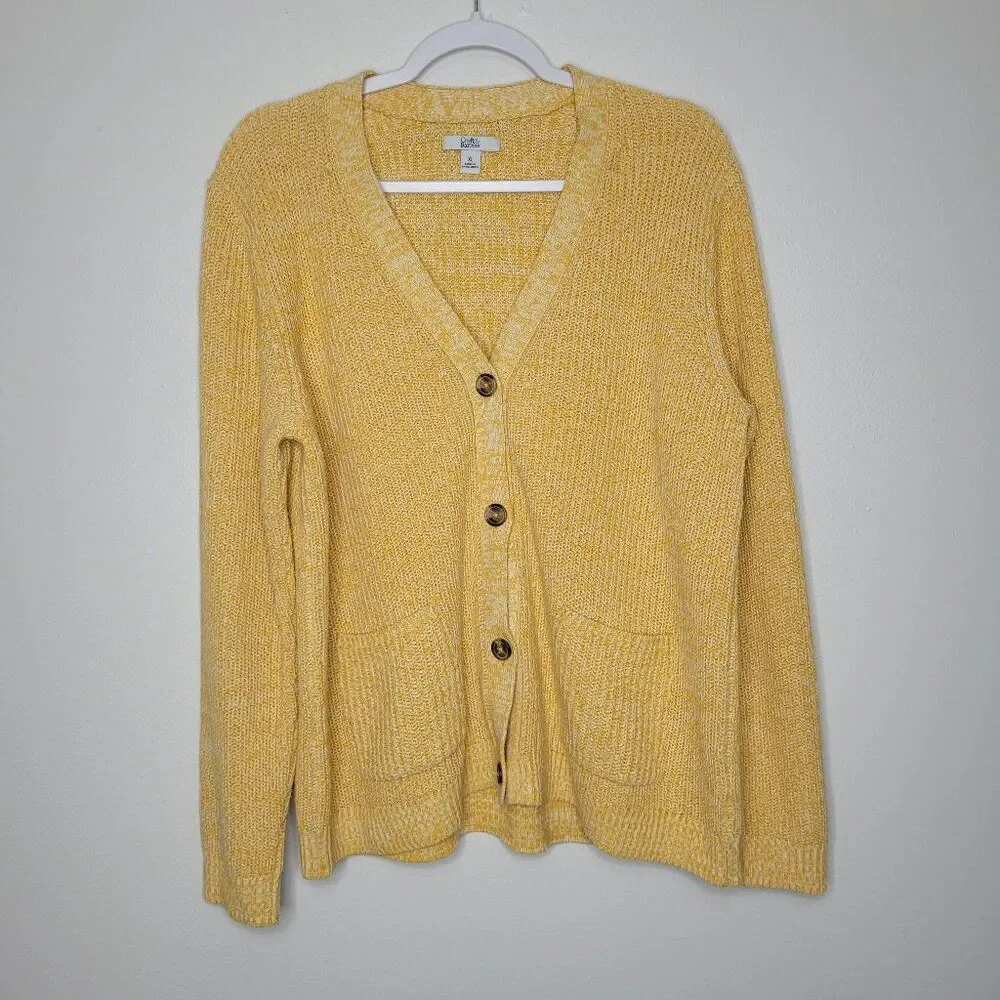 Croft and Barrow yellow knit button front grandpa fisherman sweater size xl