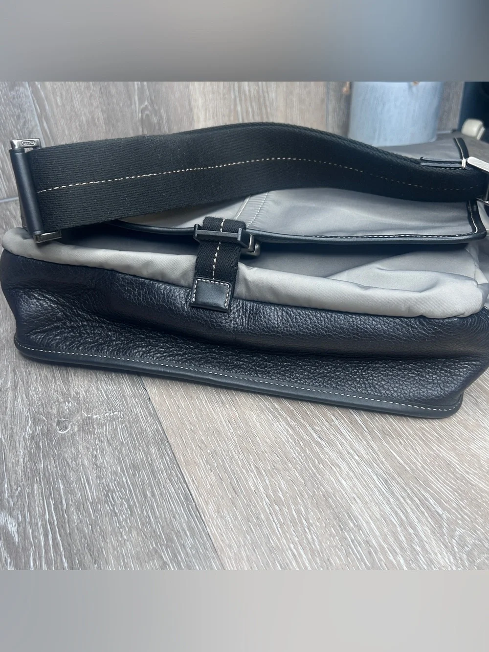 Coach Gray & Black Leather Trim Messenger Bag • Crossbody Laptop Satchel •
