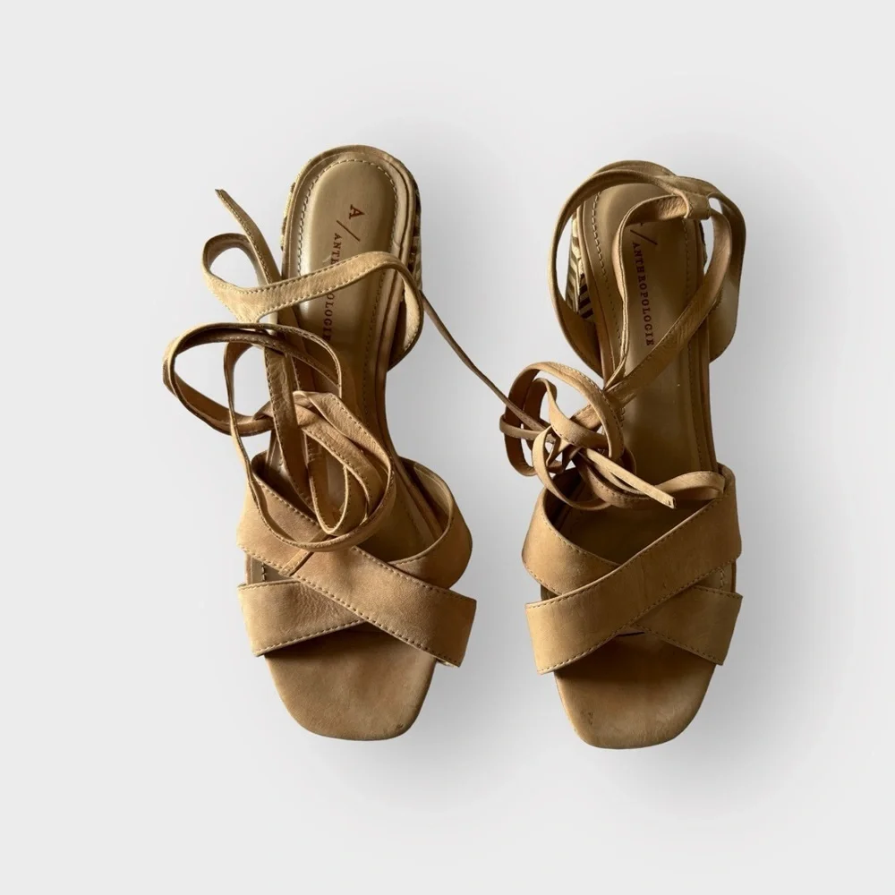 Anthropologie Tabitha Light‎ SandAnkle Strappy Block Heel Shoe Sz 40