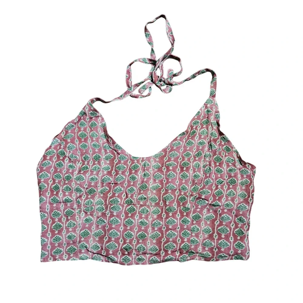Free People Rae Halter Top Rosewood Cropped Smocked Back S Boho Festival NWT