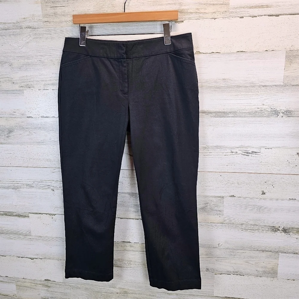 Eileen Fisher Organic Cotton Cropped Pants Black Stretch M Minimalist Classic