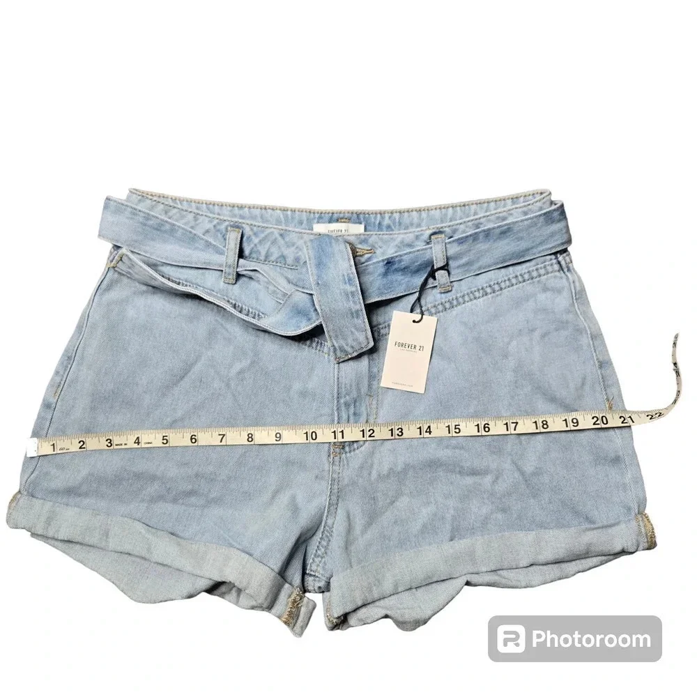 Forever‎ 21 Denim Cuffed Belt Shorts