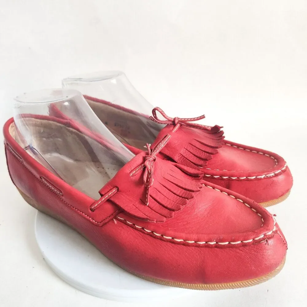 Deer Stag Red Leather Lining Upper Loafers Moccasins‎ Flats 9.5 Rubber Soles Vtg