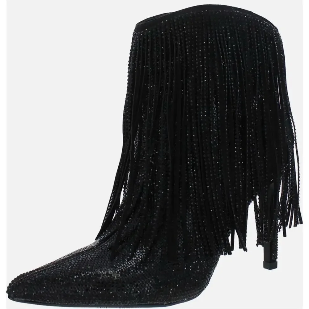 INC Boots Size 8.5 Black Western Ankle Booties Pointed‎ Toe Evening Shoes NEW