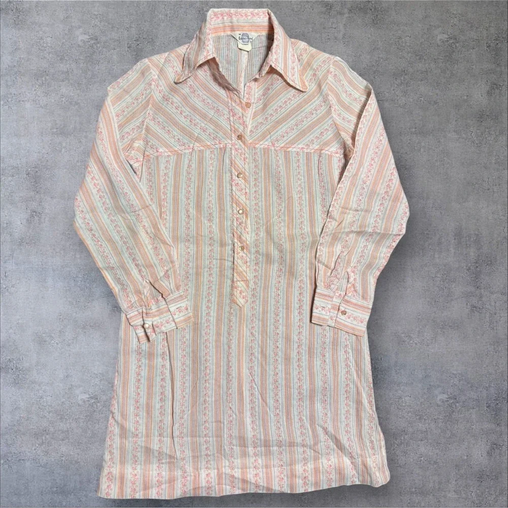 VTG Womens S/m 60/70's Mini Dress‎ Floral Woven Knit Crackers Barrel Brand