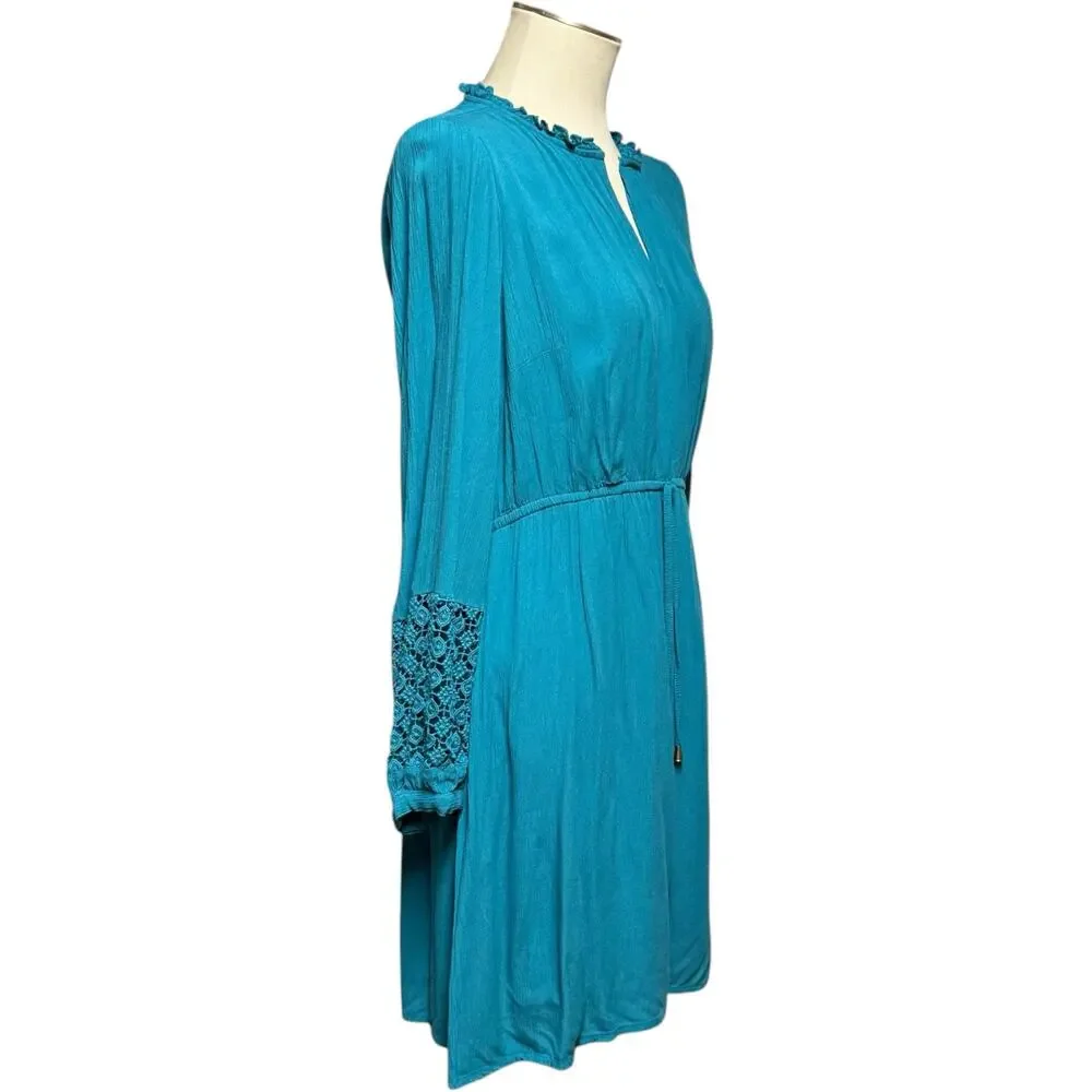 Soft Surroundings MearaGauze Crinkle Mini Dress Teal Turquoise Blue Medium