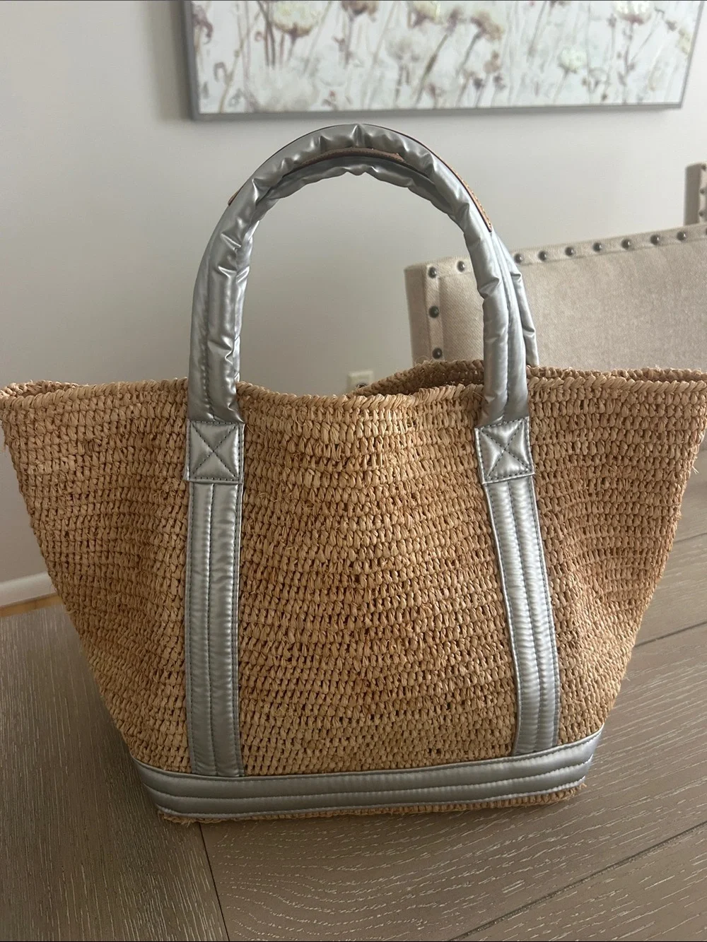 Mz Wallace Handwoven Straw Tote with Silver Trim - Beachy Women Bag