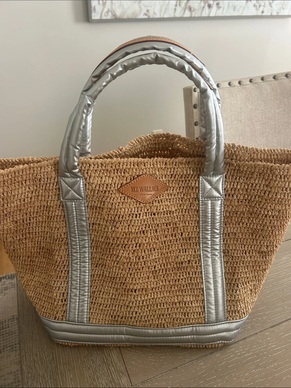 Mz Wallace Handwoven Straw Tote with Silver Trim - Beachy Women Bag