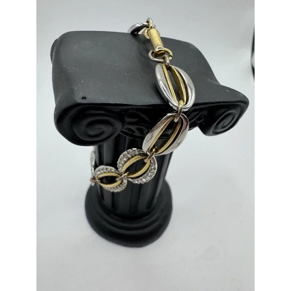 SWAROVSKI Swan‎ 18K Gold Plated Crystal Baha Link Bracelet Signed Two Tone