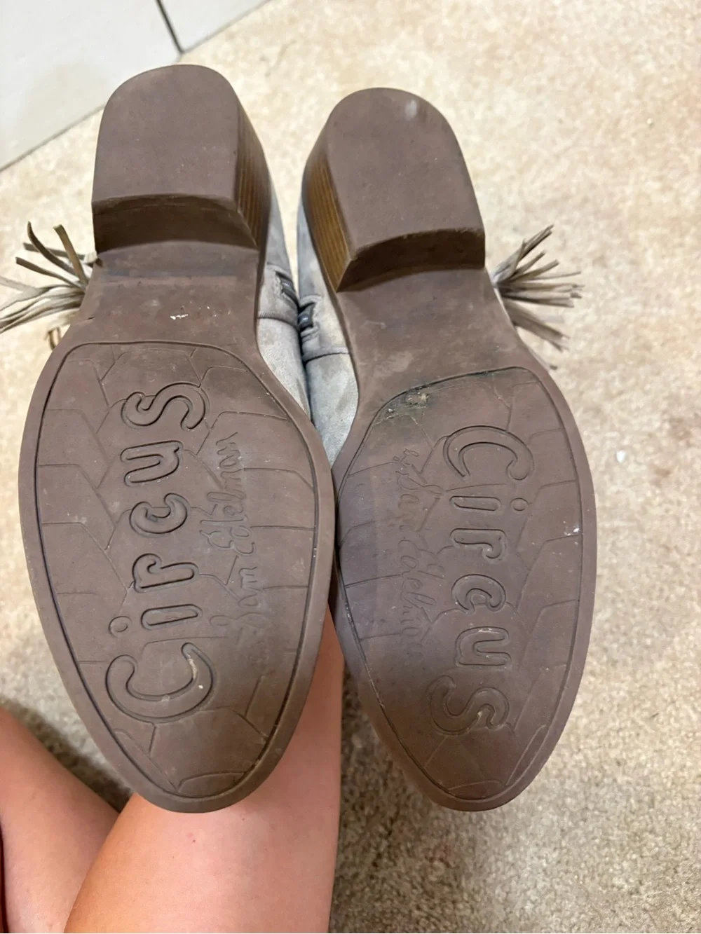 Sam Edelman Suede Tassel Ankle Booties in Taupe
