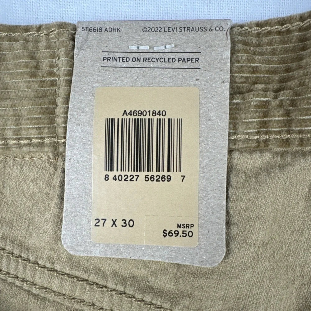 New! Levis Mens Straight Leg  Golden tan brown Corduroy Pants 27*30 style A4690