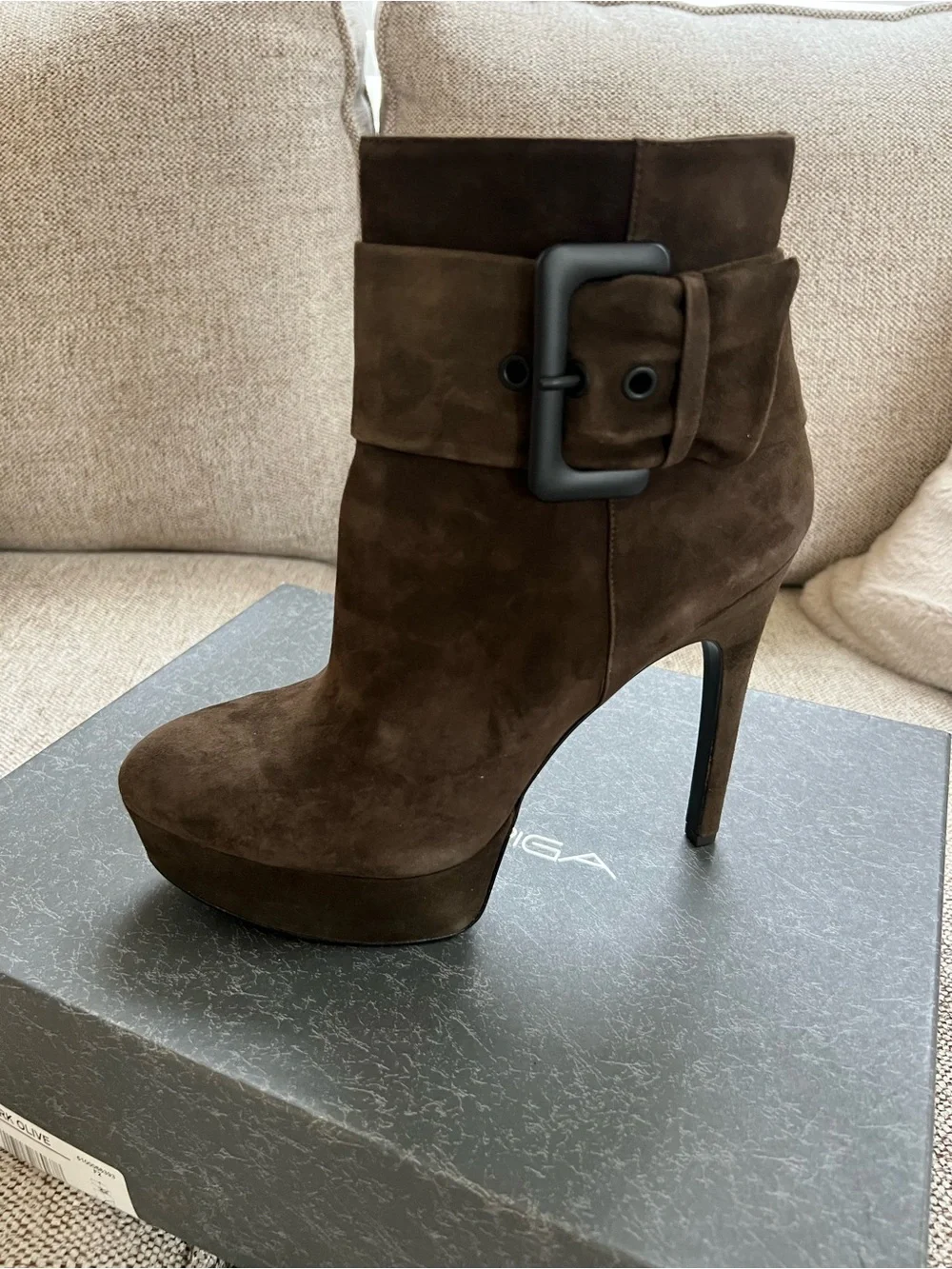 Via Spiga Dark Olive Suede platform  Ankle Bootie V- Demetra