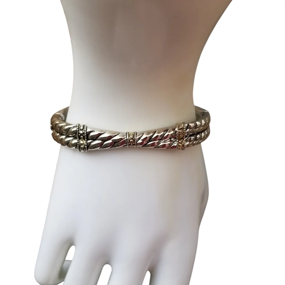 VINTAGE SILVERTONE CABLE ROPE DESIGN HINGED STATEMENT BRACELET