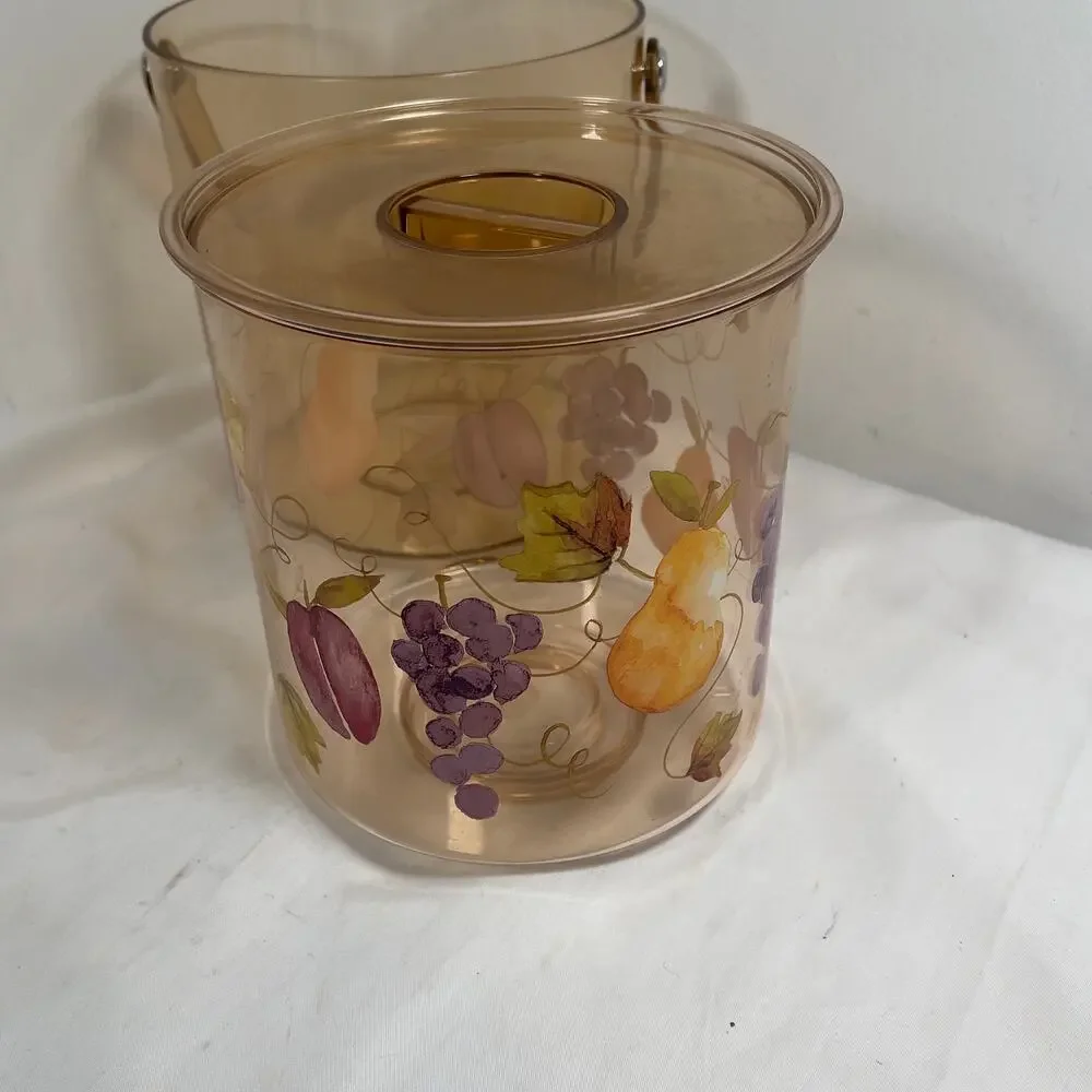 Vintage Lucite Acrylic Ice Bucket Tutti Fruitti Design Grapes Pears Plums MCM