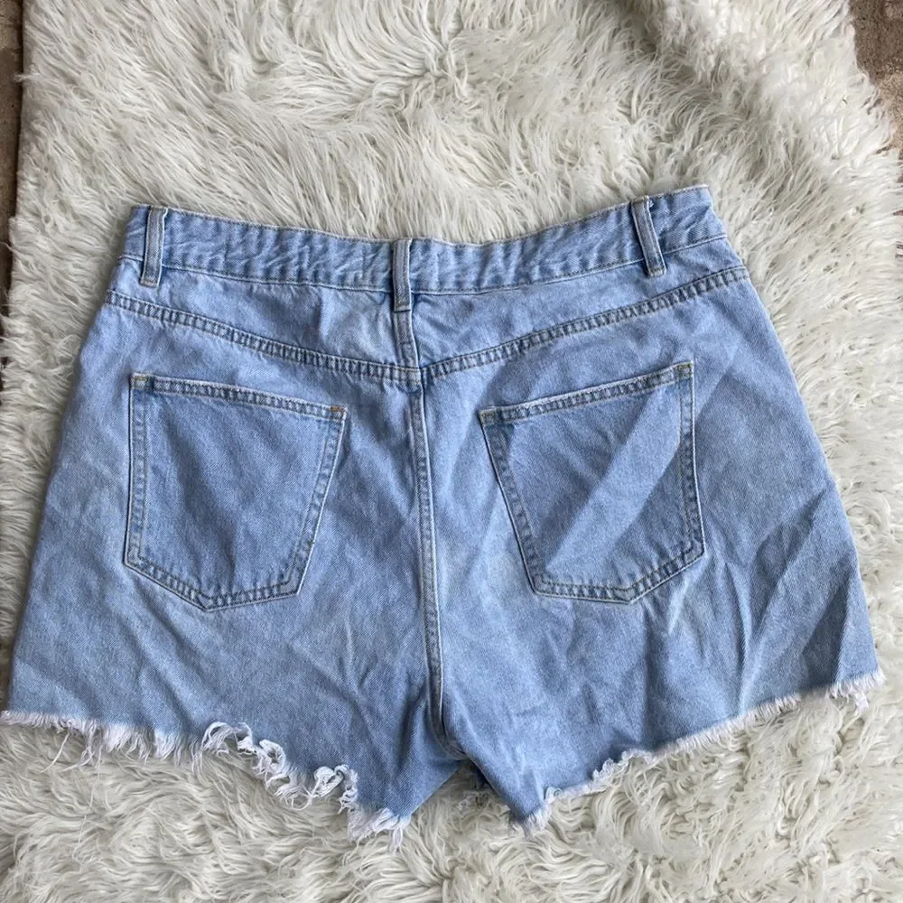 Cotton:On High Rise Ripped Five Pocket Light Wash Shorts Size 12