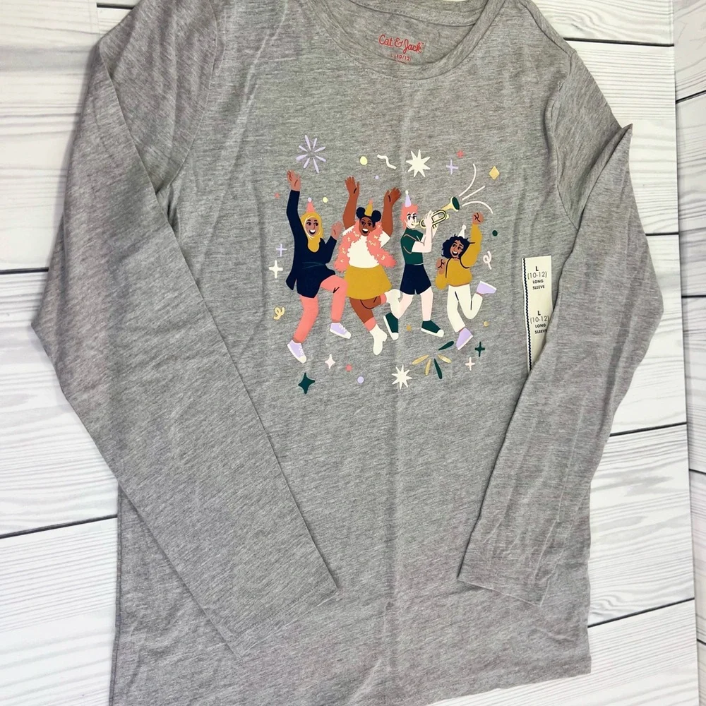 Girls' 'Celebrate' Long Sleeve Graphic T-Shirt - Cat & Jack™ Heather Gray