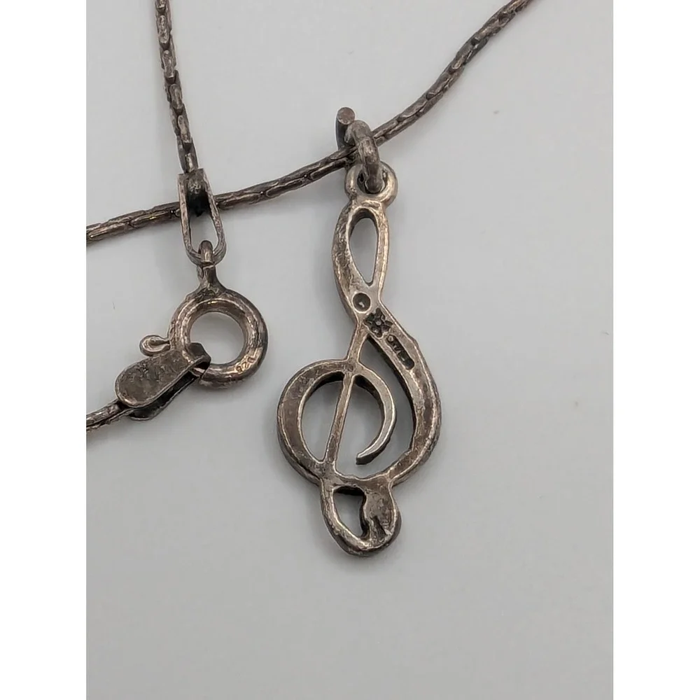 Sterling Silver Treble Clef Music Note Pendant Necklace 925 16 Inch Chain‎