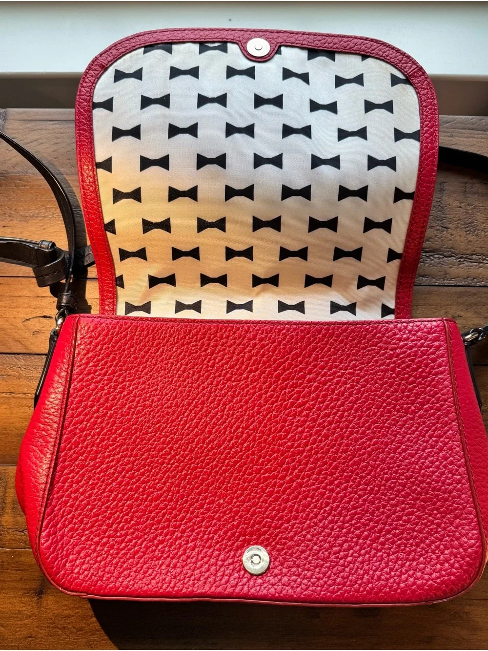 kate spade Red Pebbled Leather Crossbody with Black Strap