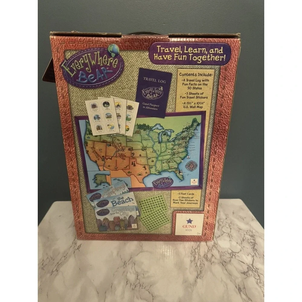 Gund Plush Everywhere Bear Travel Set RARE Kids Teddy Bear Passport Map‎ Etc
