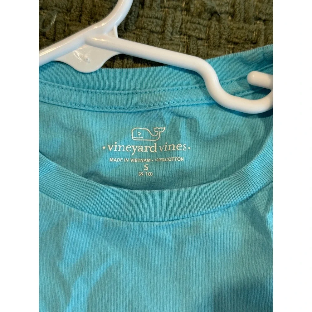 Vineyard Vines Boys Turquoise Blue Geometric Whale Pocket T-Shirt Size S 8-10