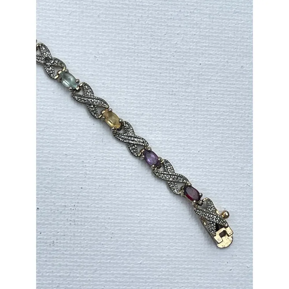 Designer Victoria Townsend Signed Tennis Bracelet Multi Gemstone Sterling Silver