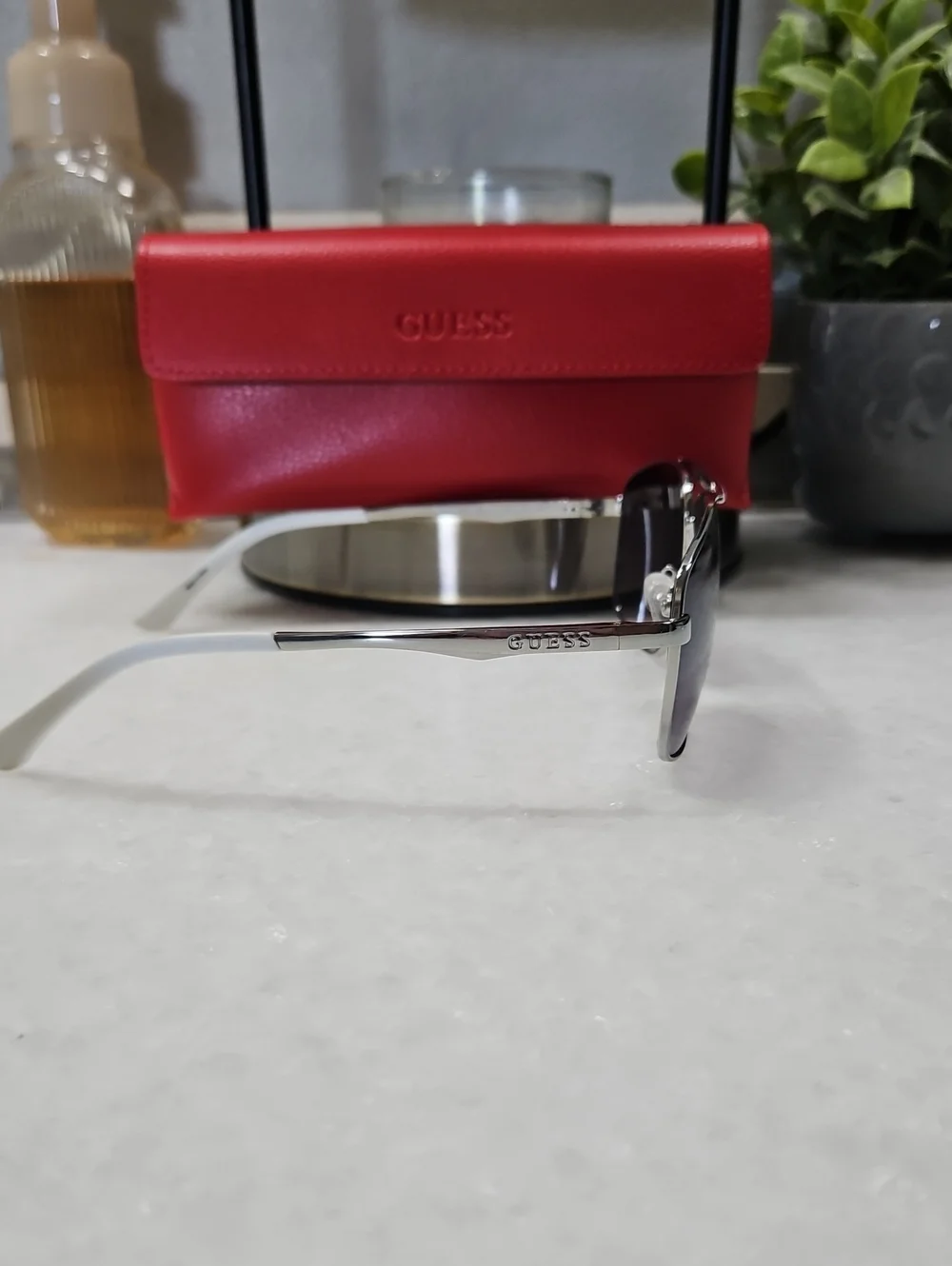 GUESS Men's Red Sunglasses Case with Silver Frame Sunglasses