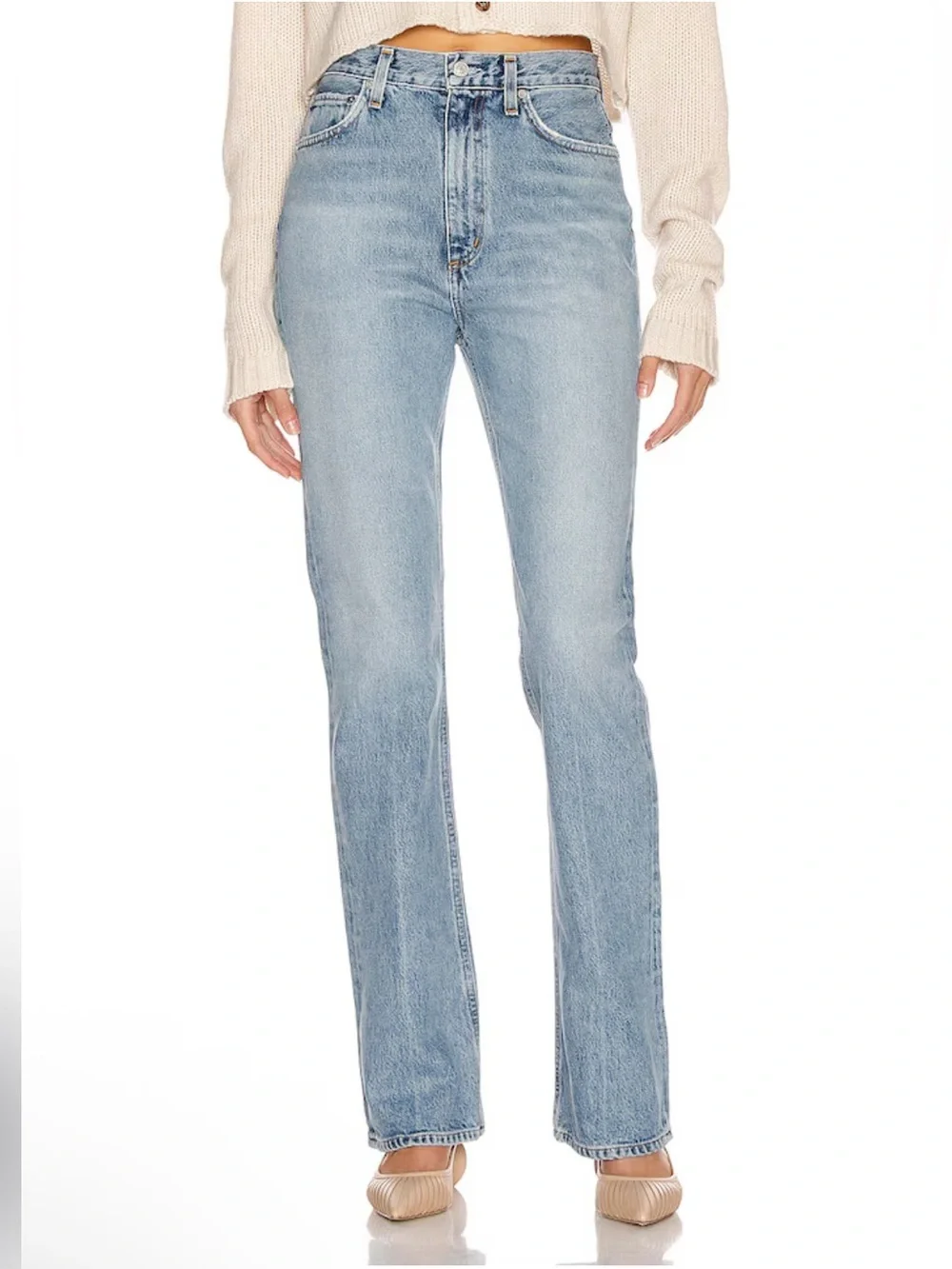 Agolde Vintage High Rise Flares Light Wash Women's blue Jeans clamor FWRD 32