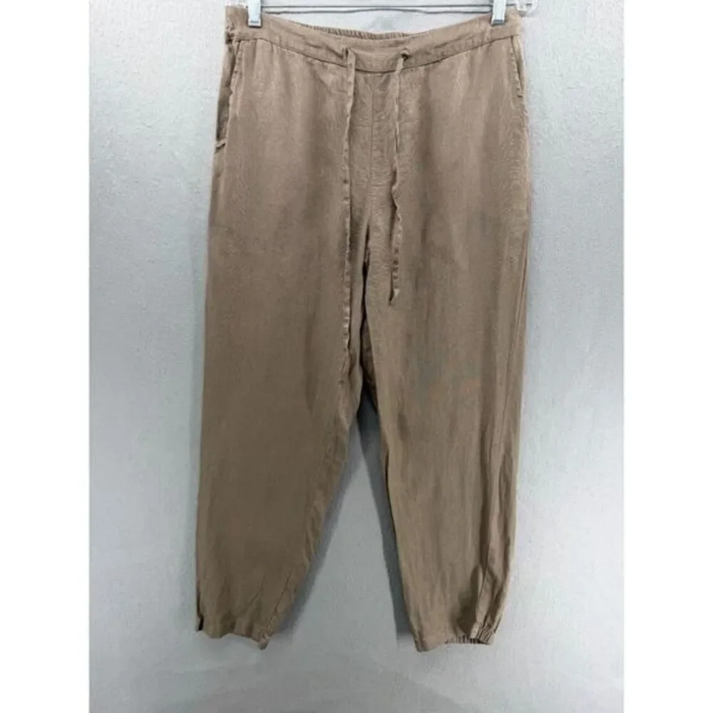 XIMO Pants Womens Size L Brown 100% Linen Jogger‎ Minimalist Neutral Lagenlook