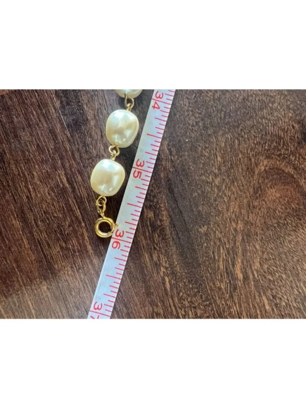 Vintage Sautoir Necklace Faux Pearl Black Glass Bezel Gold Chain Long Rope