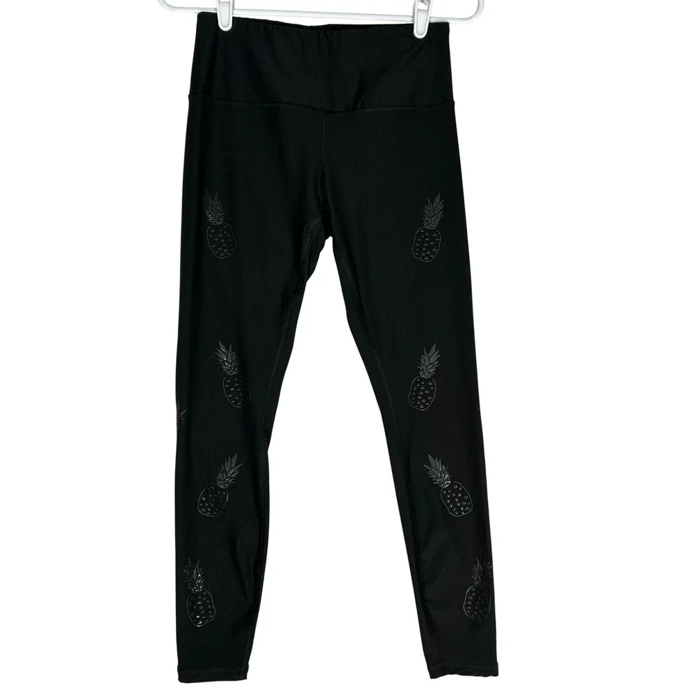 RBX Black Textured Pineapple Print Athletic Leggings‎ Women's Size Medium
