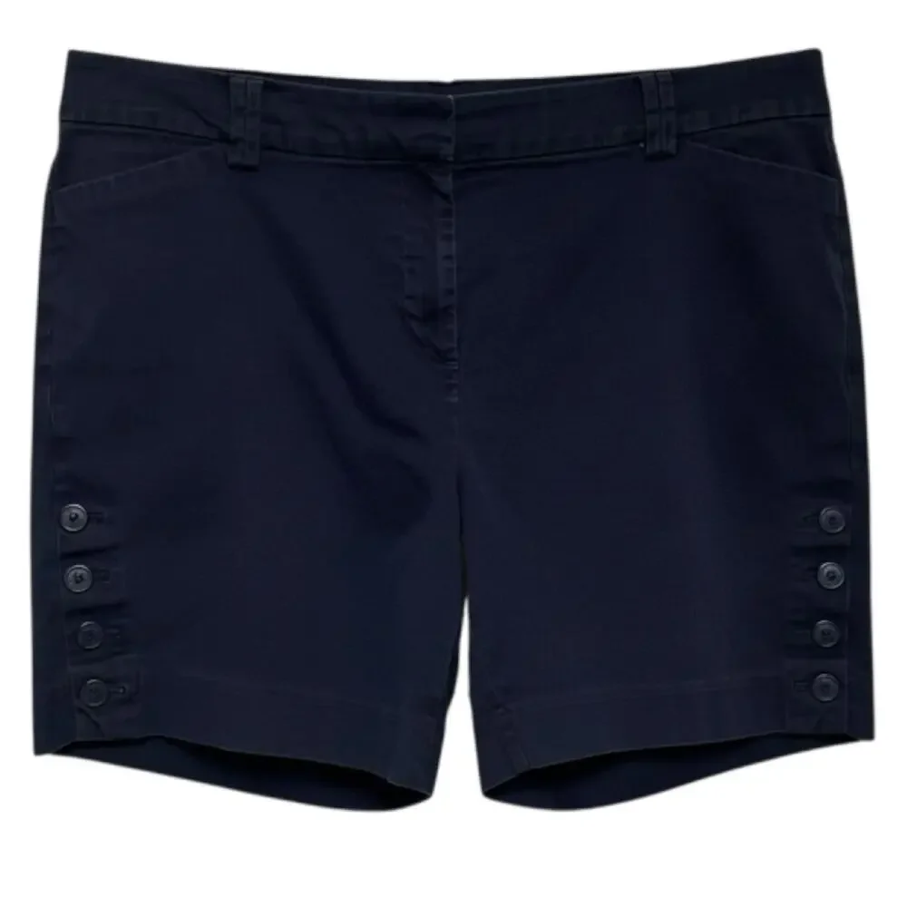 Talbots Flat Front Mid Rise Cotton Shorts Blue 14