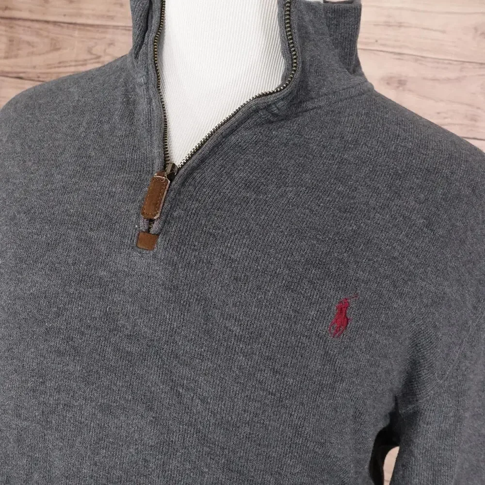 Polo Ralph Lauren‎ Sweater Mens XL Gray Quarter Zip Pullover Mock Neck
