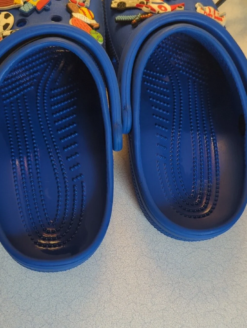 CROCS Kids Blue Clog Sandals with Fun Game & Sports Charms