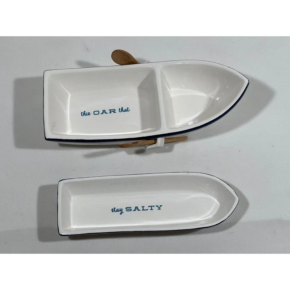 Twos Company Nautical Rowboat‎ Serving Dish Set Coastal Cottage Decor
