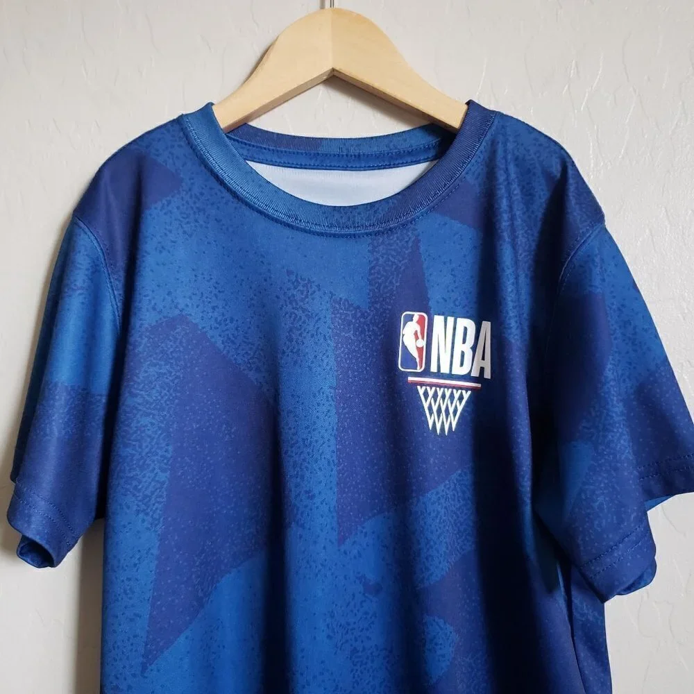 NBA Kid's Short Sleeve Crew Neck Basketball Tee T-Shirt Blue Size Medium 10-12