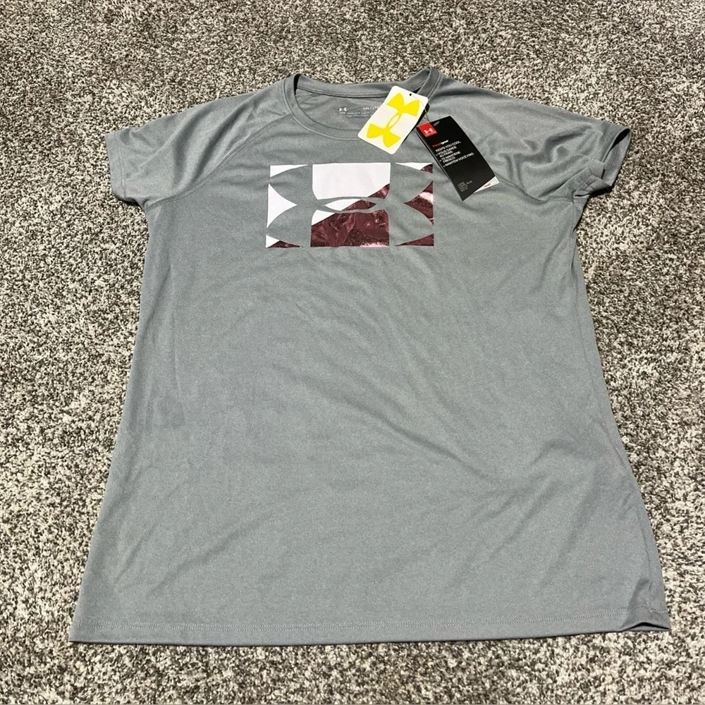 Girl's Youth XL Under Armour UA Loose Fit Shirt Top Big Logo Grey NWT