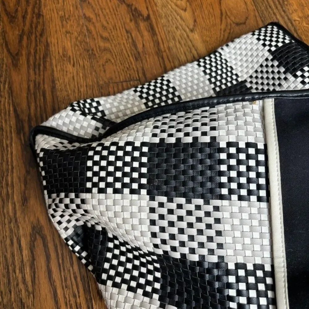 Proenza Schouler White Label Morris Woven Plaid Tote Black White Large