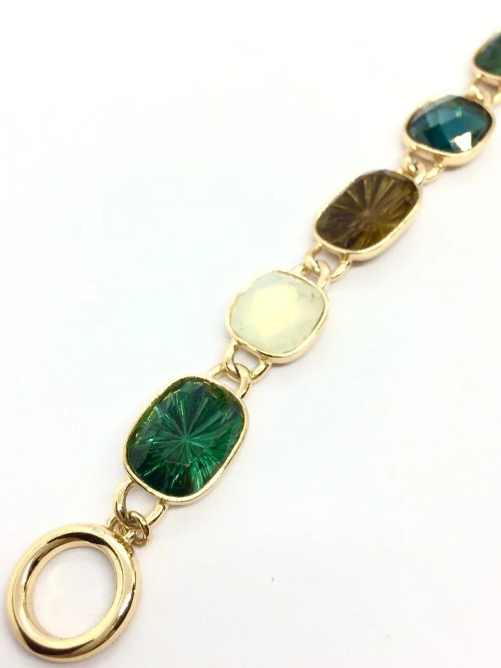 VINTAGE ANNE KLEIN Bracelet Green Brown Opaline Toggle Gold Tone
