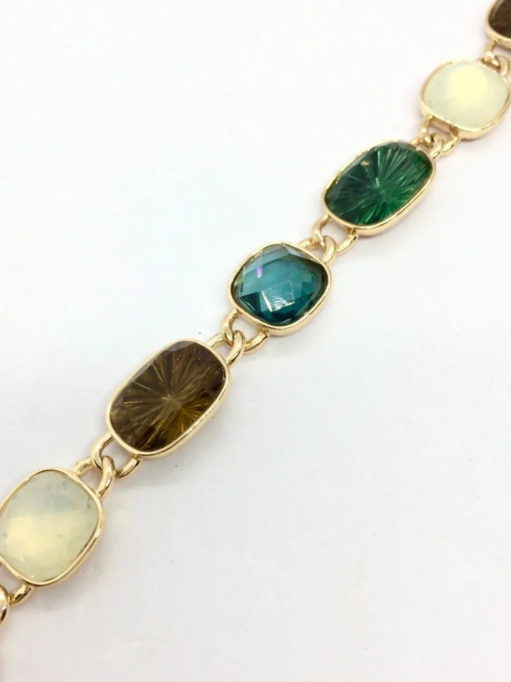 VINTAGE ANNE KLEIN Bracelet Green Brown Opaline Toggle Gold Tone